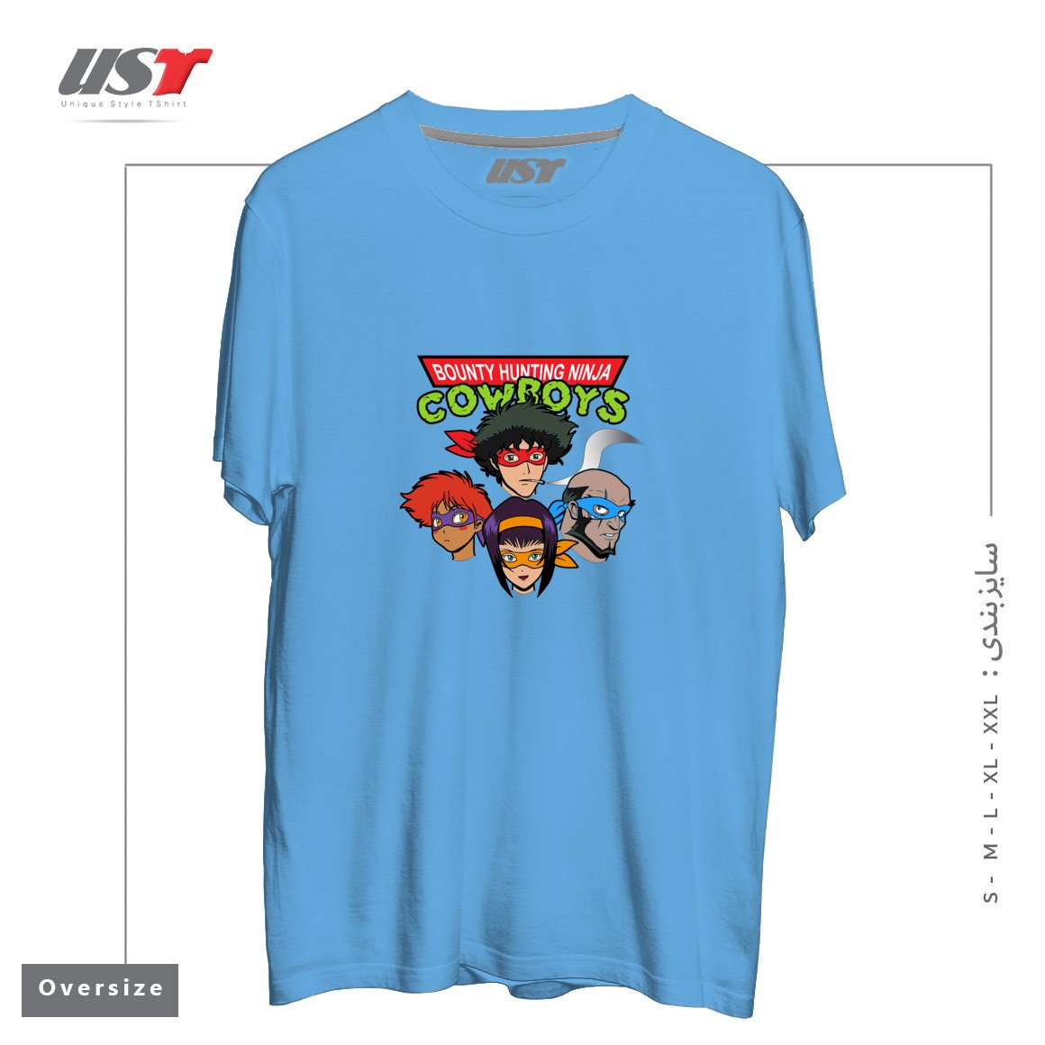 طرح Bounty Hunting Ninja Cowboys تیشرت اورسایزرنگ آبی روشن