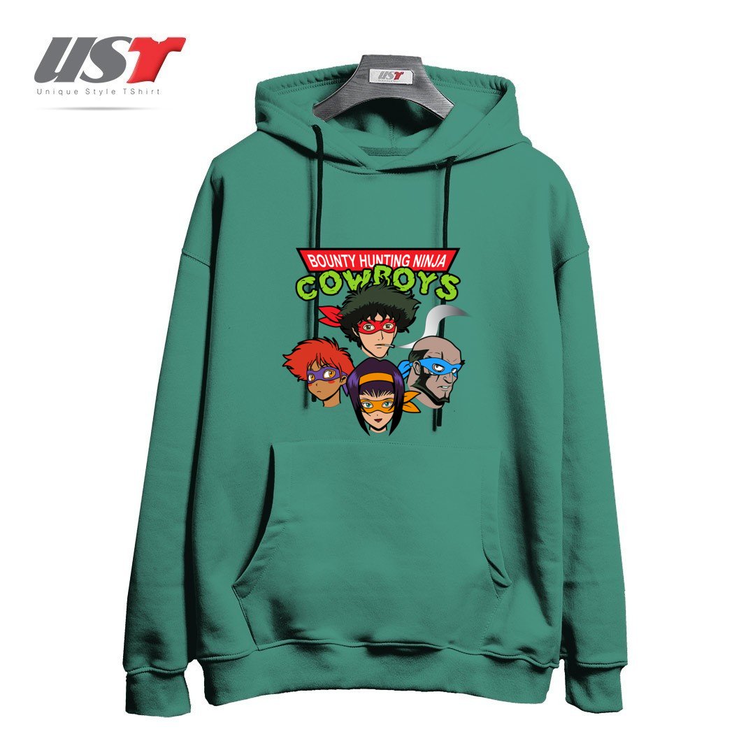طرح Bounty Hunting Ninja Cowboys هودی اورسایزرنگ سبز سدری