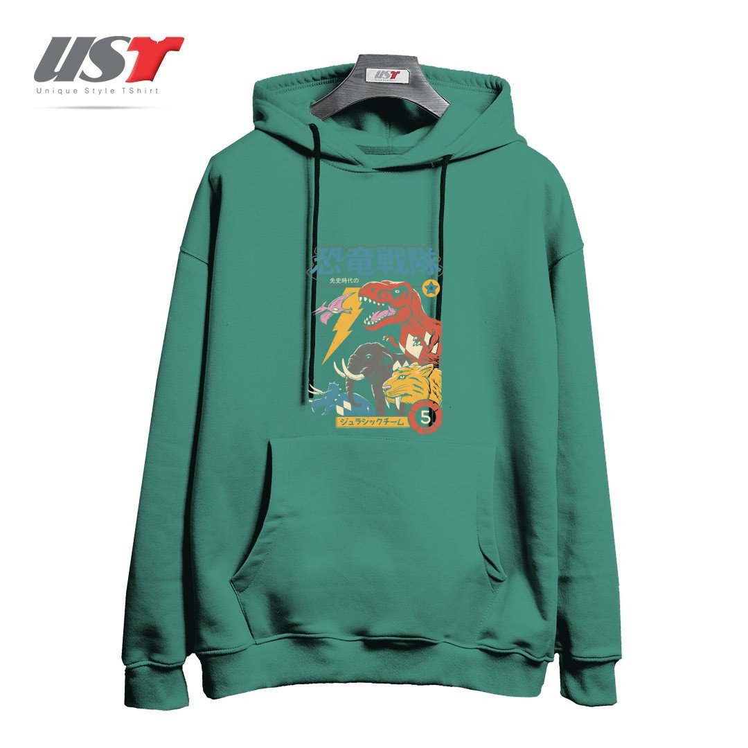 طرح DINO SENTAI هودی اورسایزرنگ سبز سدری