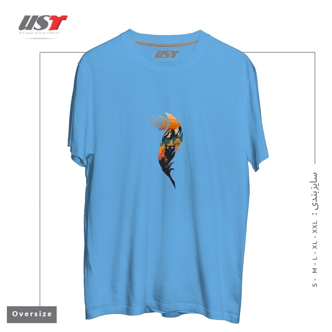 طرح گربه CAT تیشرت اورسایزرنگ آبی روشن