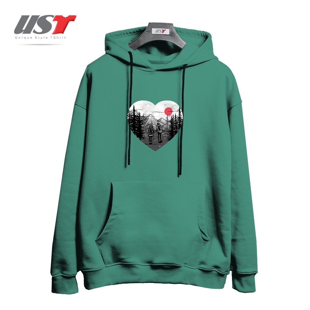 طرح HIKE AND LOVE هودی اورسایزرنگ سبز سدری