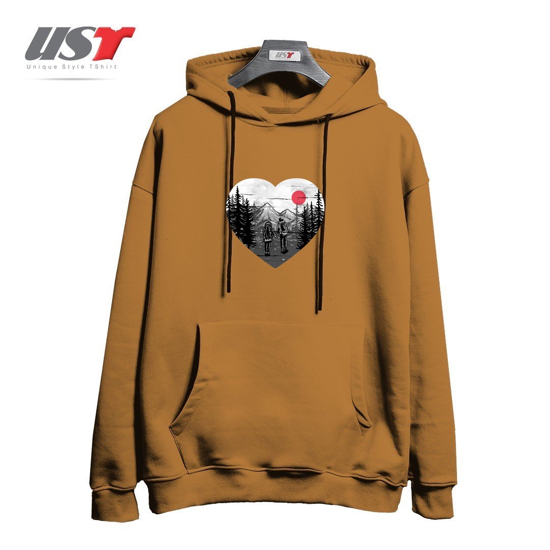 طرح HIKE AND LOVE هودی اورسایزرنگ نسکافه ای