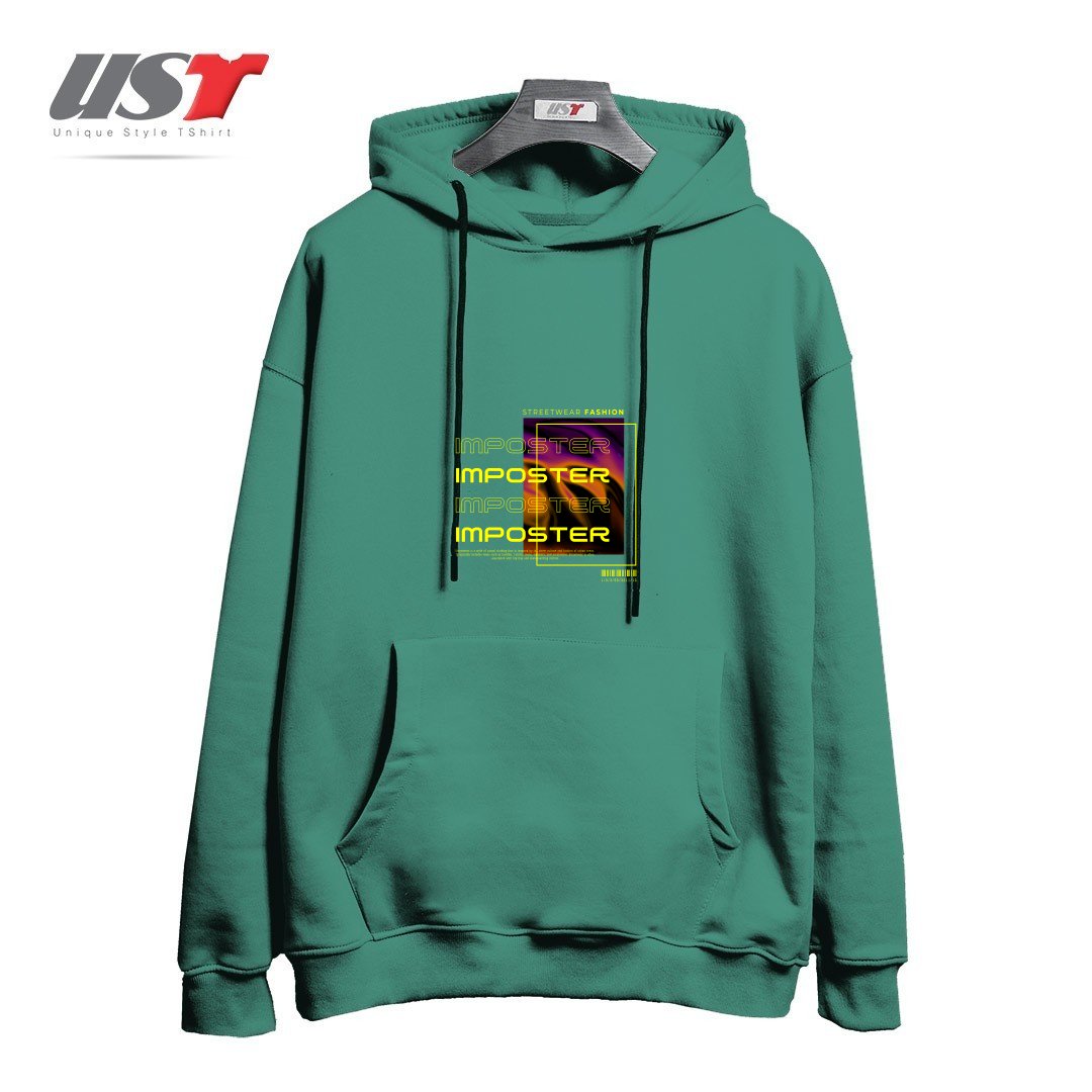 طرح typography 69 هودی اورسایزرنگ سبز سدری