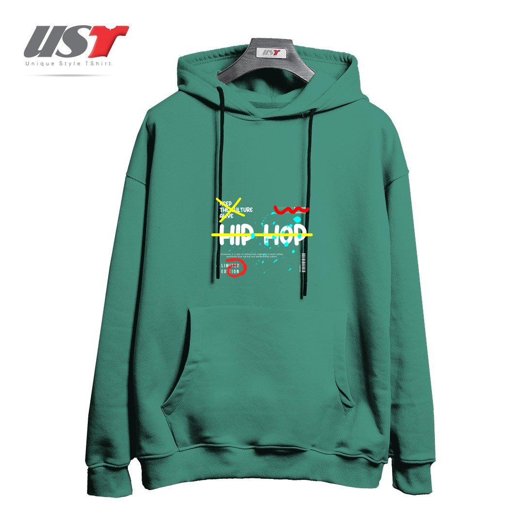 طرح typography 72 هودی اورسایزرنگ سبز سدری