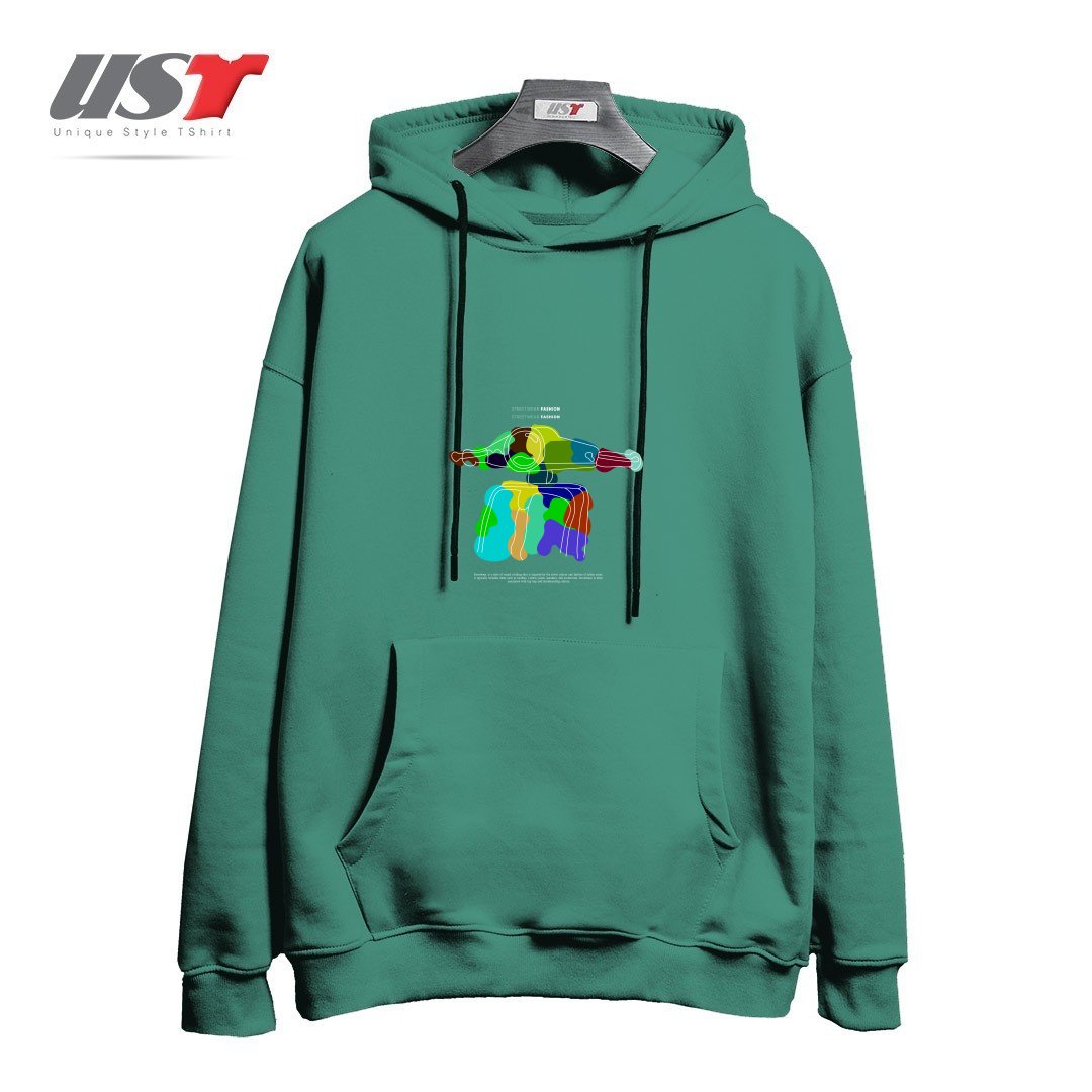 طرح typography 77 هودی اورسایزرنگ سبز سدری