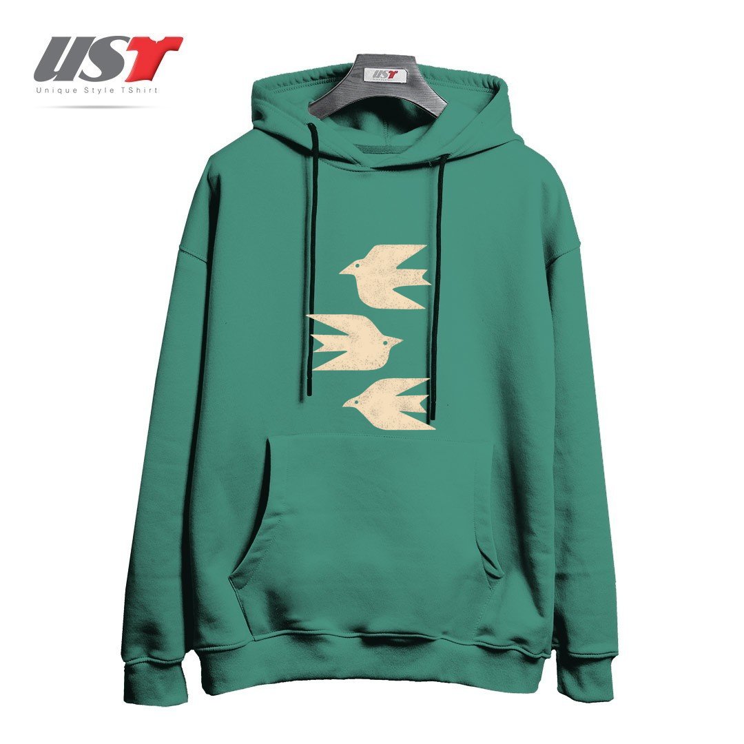 طرح DOVES IN FLIGHT هودی اورسایزرنگ سبز سدری
