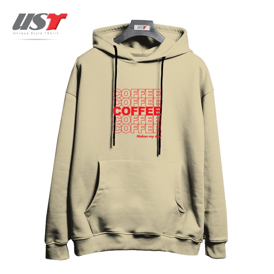 طرح COFFEE MAKES MY DAY هودی اورسایزرنگ نخودی