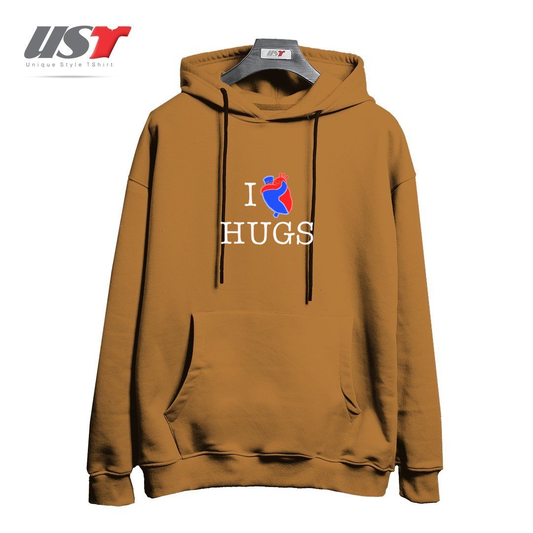 طرح I LOVE HUGS هودی اورسایزرنگ نسکافه ای