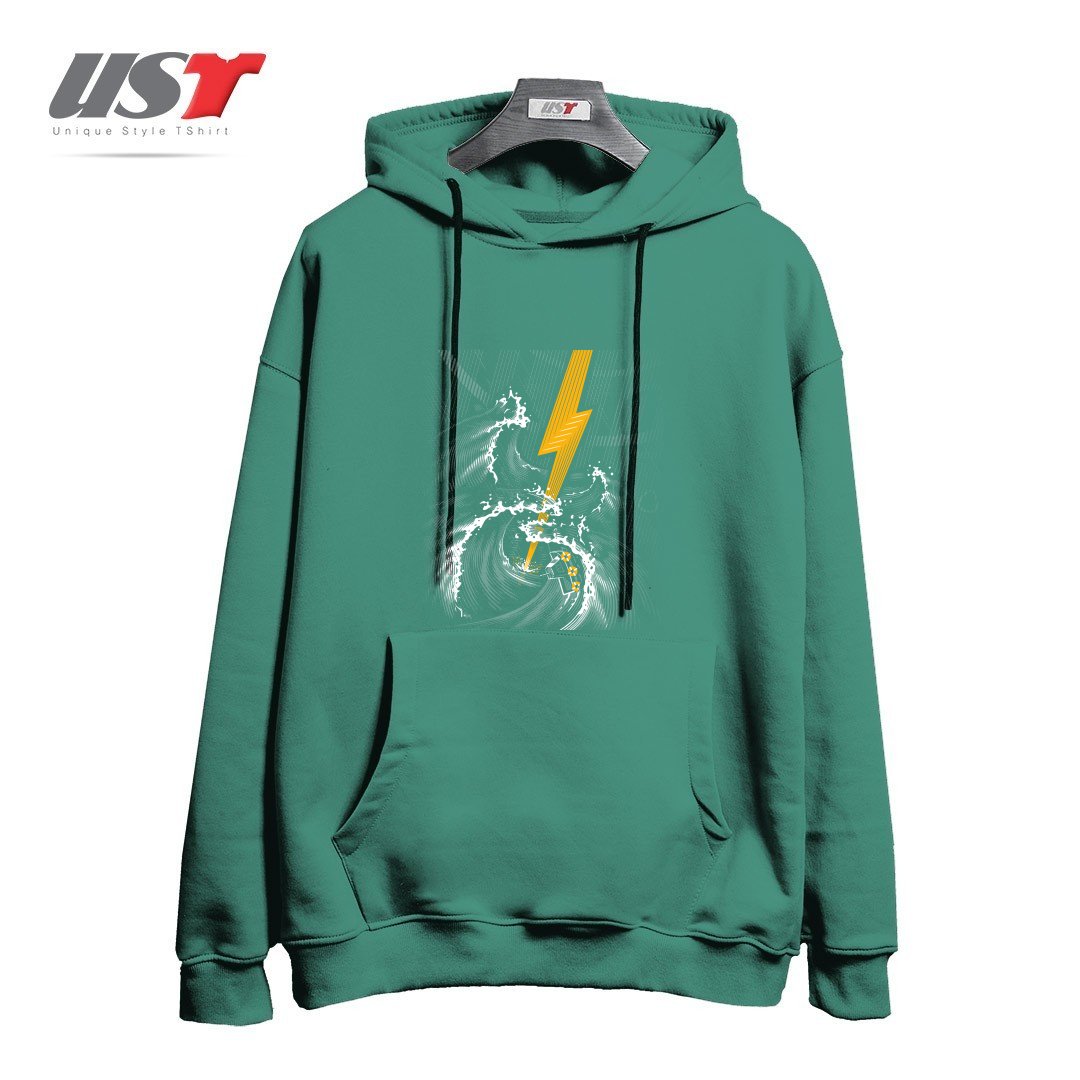 طرح ELECTRIC GUITAR STORM هودی اورسایزرنگ سبز سدری