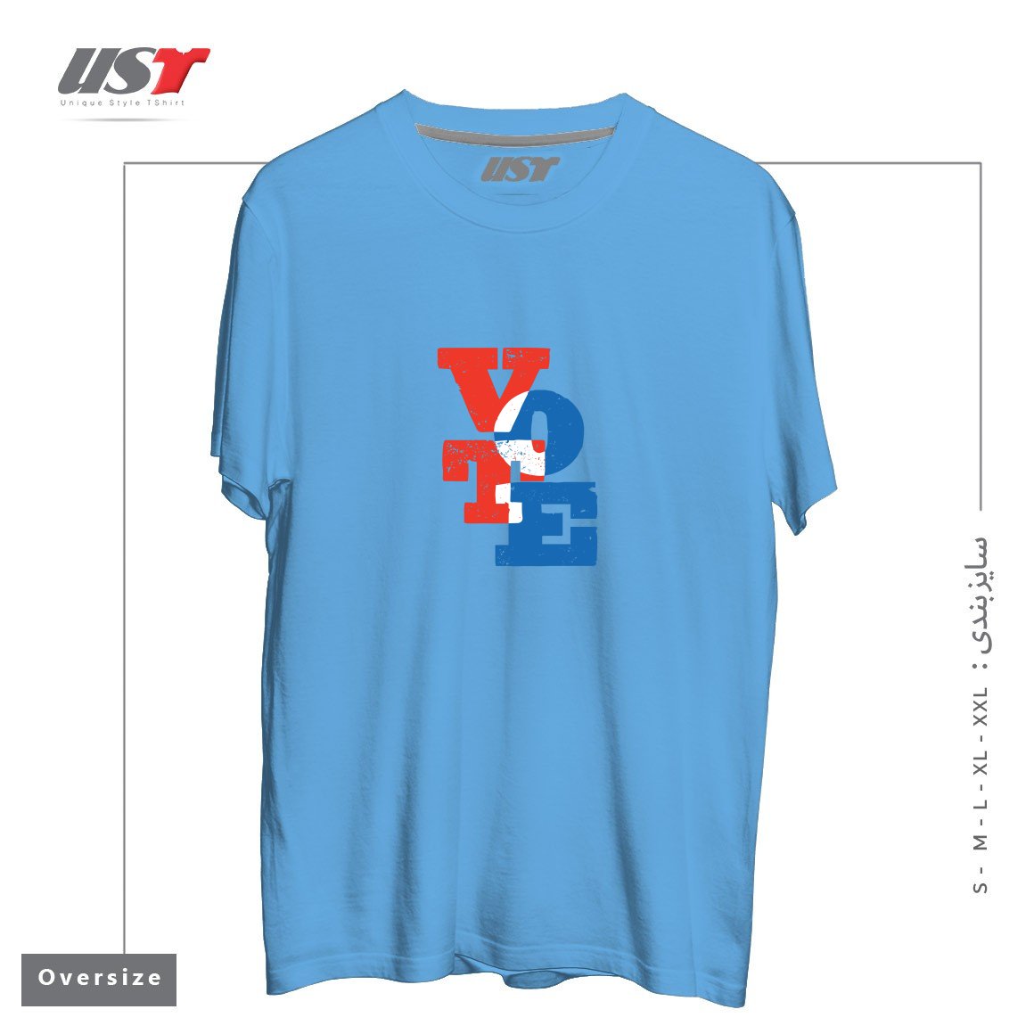 طرح VOTE تیشرت اورسایزرنگ آبی روشن