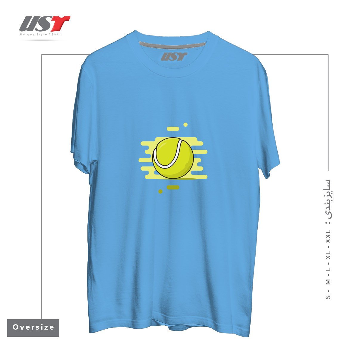 طرح GREEN TENNIS BALL تیشرت اورسایزرنگ آبی روشن
