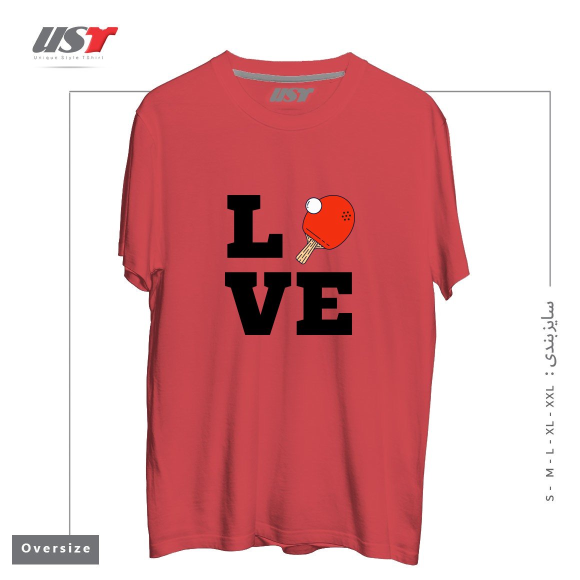 طرح I LOVE PING PONG RED - PINGPONG TABLE TENNIS PLAYER ATHLETE SPORTS LOVER تیشرت اورسایزرنگ ماتیکی