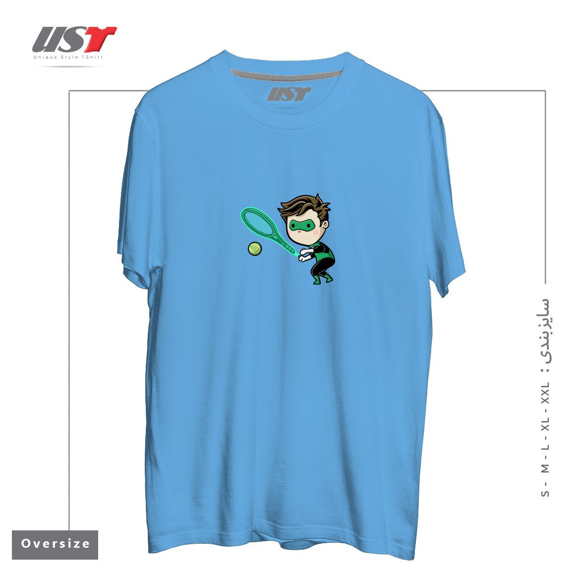 طرح SPORTY BUDDY TENNIS تیشرت اورسایزرنگ آبی روشن