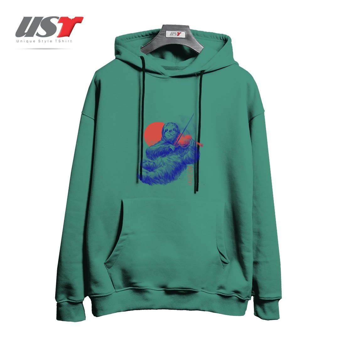 طرح A CALM SONG - CUTE MUSICIAN SLOTH GIFT هودی اورسایزرنگ سبز سدری