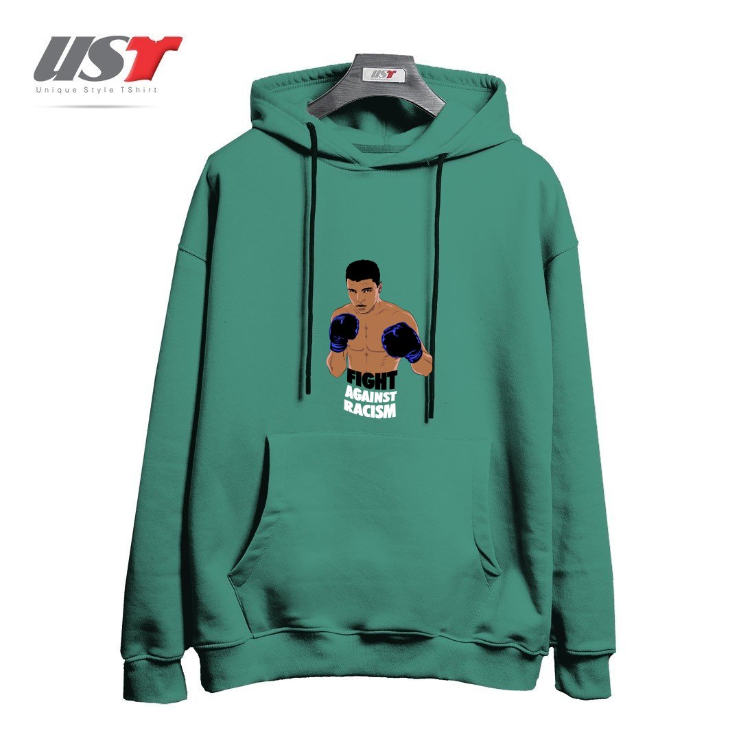 طرح FIGHT AGAINST RACISM هودی اورسایزرنگ سبز سدری