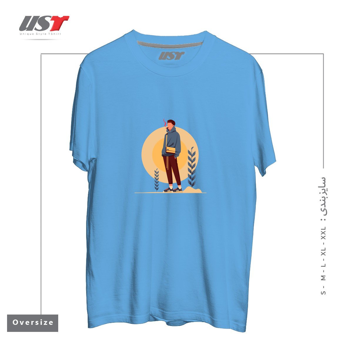 طرح Life Style36 تیشرت اورسایزرنگ آبی روشن