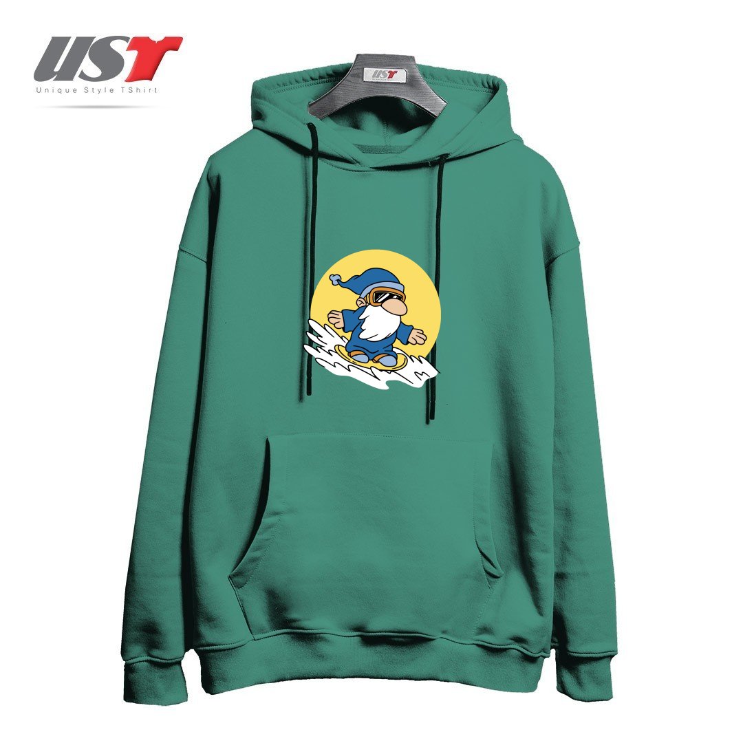 طرح GNOME ON SNOWBOARD هودی اورسایزرنگ سبز سدری