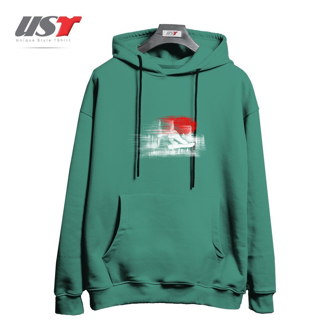 طرح MY SNOWBOARD ART هودی اورسایزرنگ سبز سدری