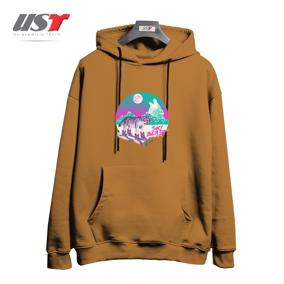 طرح SKI BEAST هودی اورسایزرنگ نسکافه ای