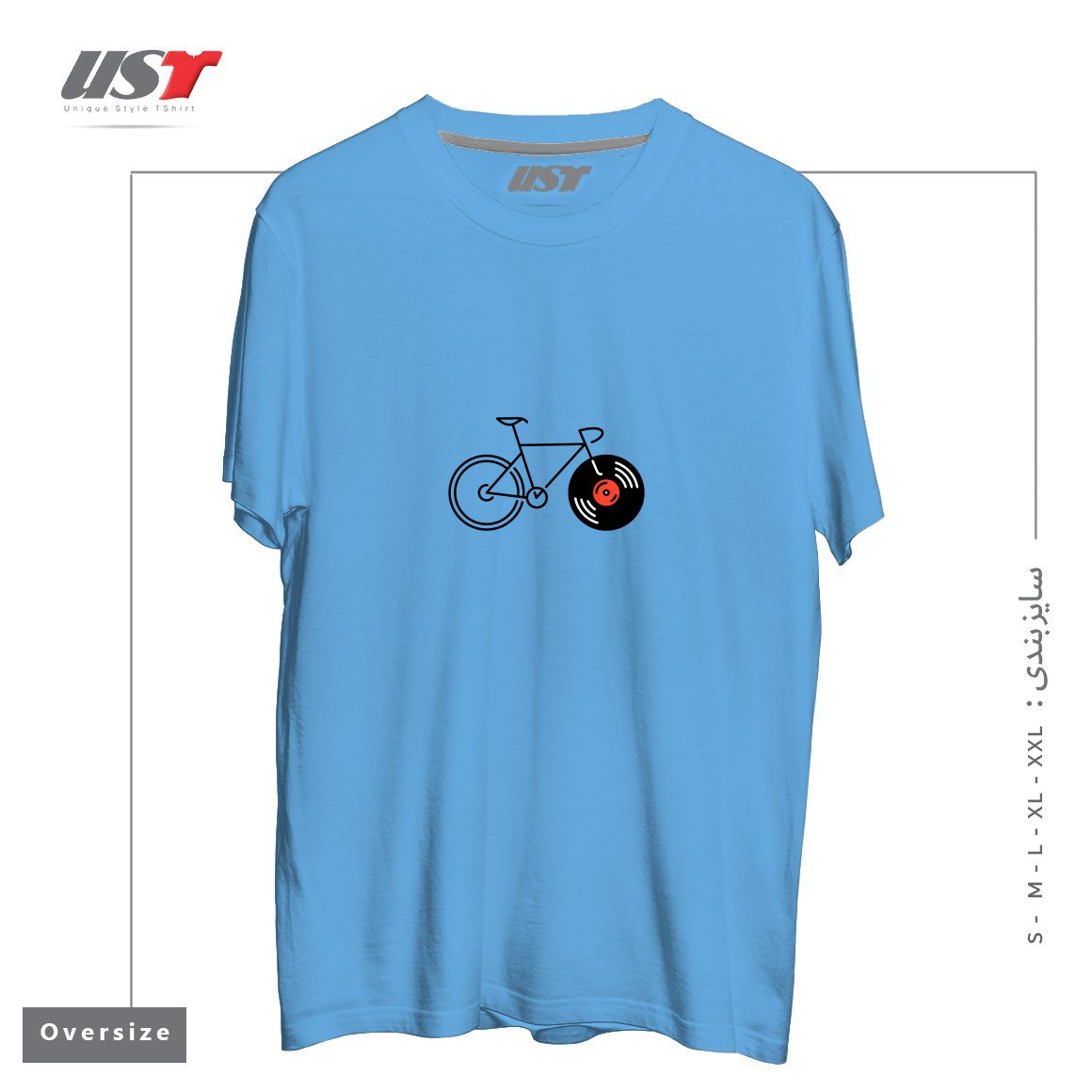 طرح BICYCLE VINYL RECORD تیشرت اورسایزرنگ آبی روشن