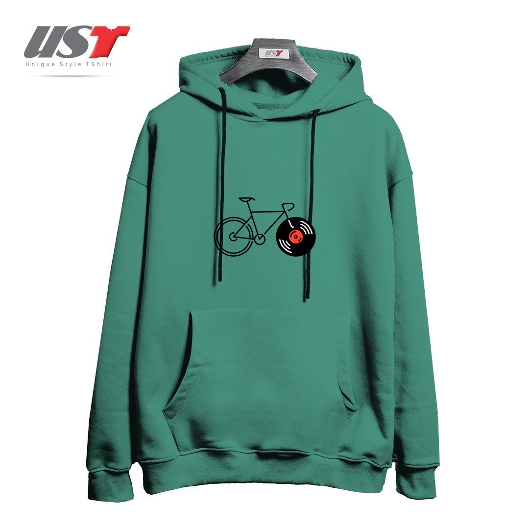 طرح BICYCLE VINYL RECORD هودی اورسایزرنگ سبز سدری