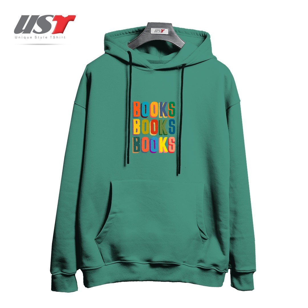 طرح BOOKS BOOKS BOOKS هودی اورسایزرنگ سبز سدری