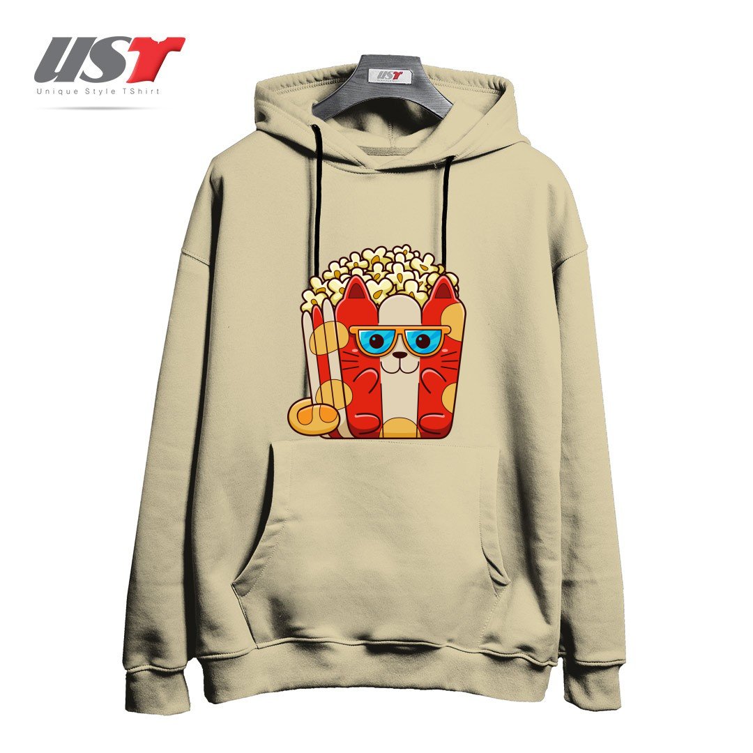 طرح CAT POPCORN هودی اورسایزرنگ نخودی