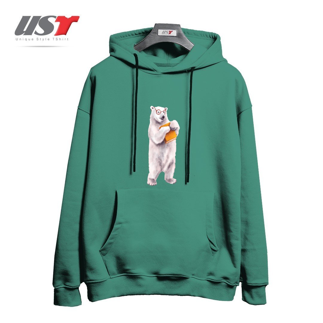 طرح SMART POLAR BEAR BOOK LOVER هودی اورسایزرنگ سبز سدری