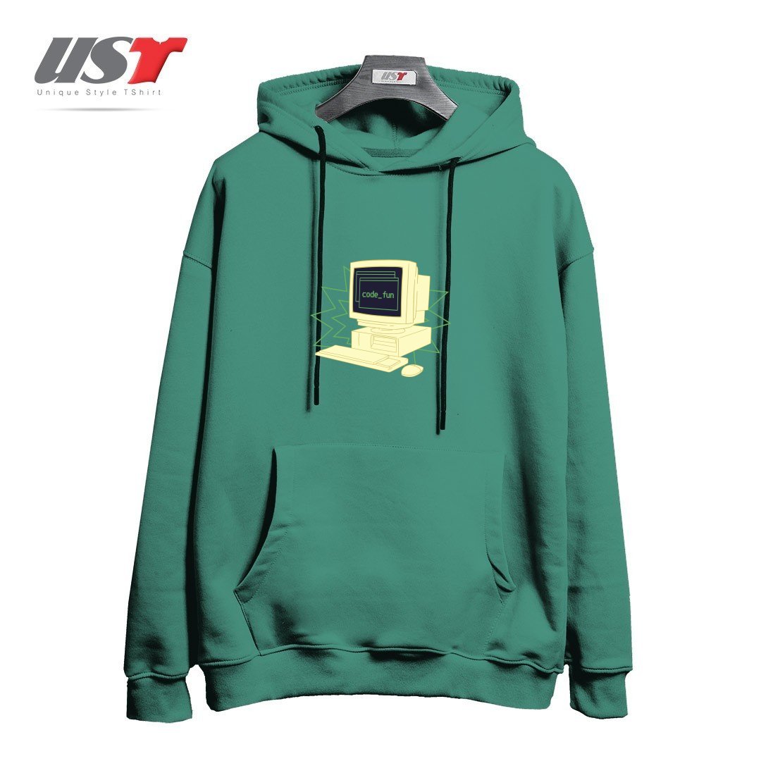 طرح COMPUTER CODING هودی اورسایزرنگ سبز سدری