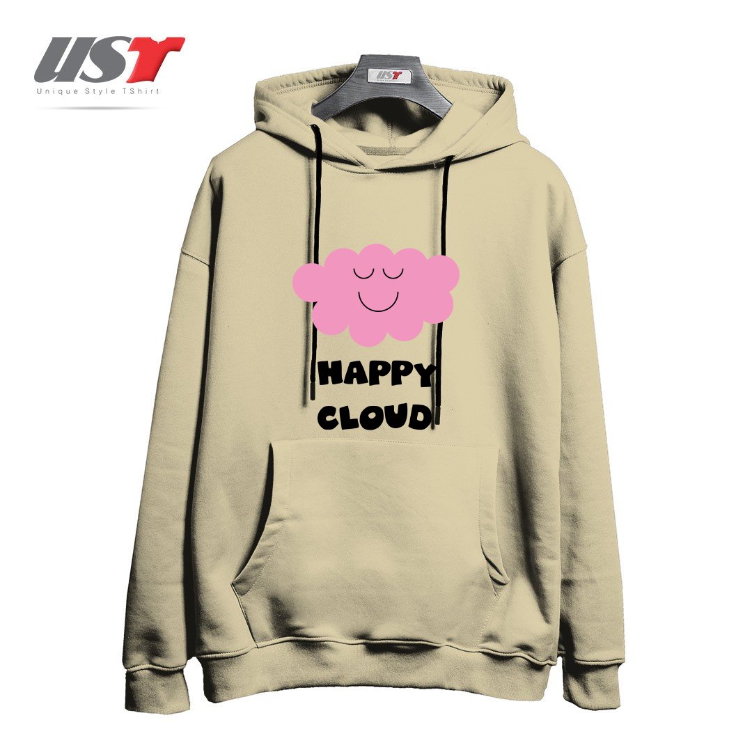 طرح HAPPY CLOUD (PINK) هودی اورسایزرنگ نخودی