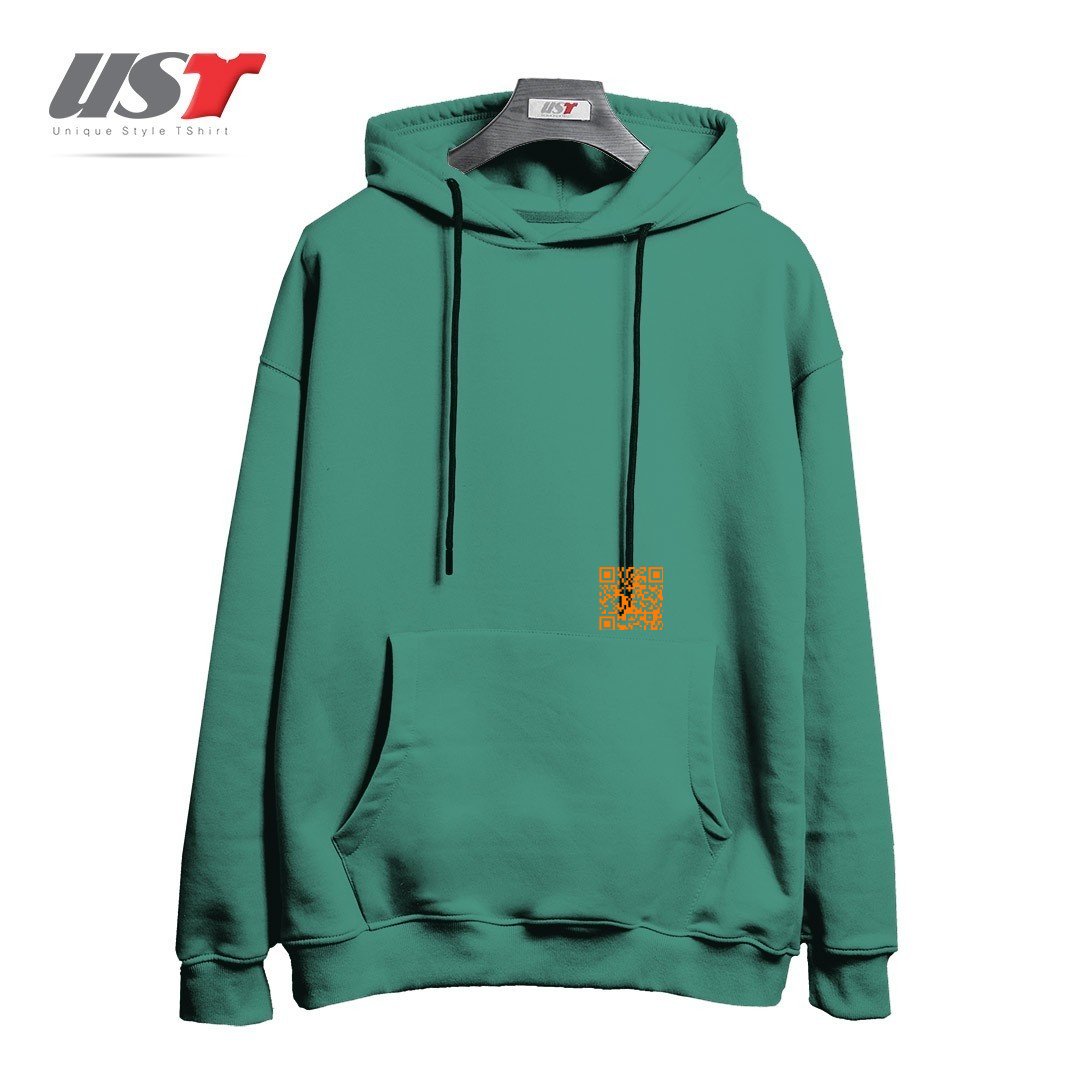 طرح QR CODE - JUST BE YOURSELF YOU ARE AWESOME هودی اورسایزرنگ سبز سدری