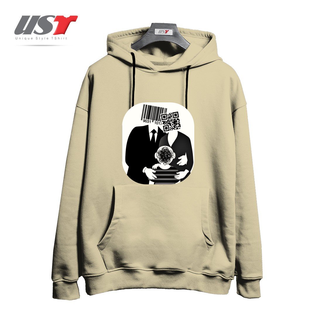 طرح QR CODE FAMILY هودی اورسایزرنگ نخودی