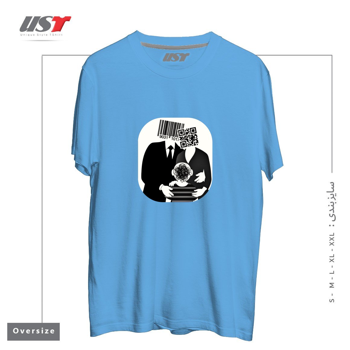طرح QR CODE FAMILY تیشرت اورسایزرنگ آبی روشن