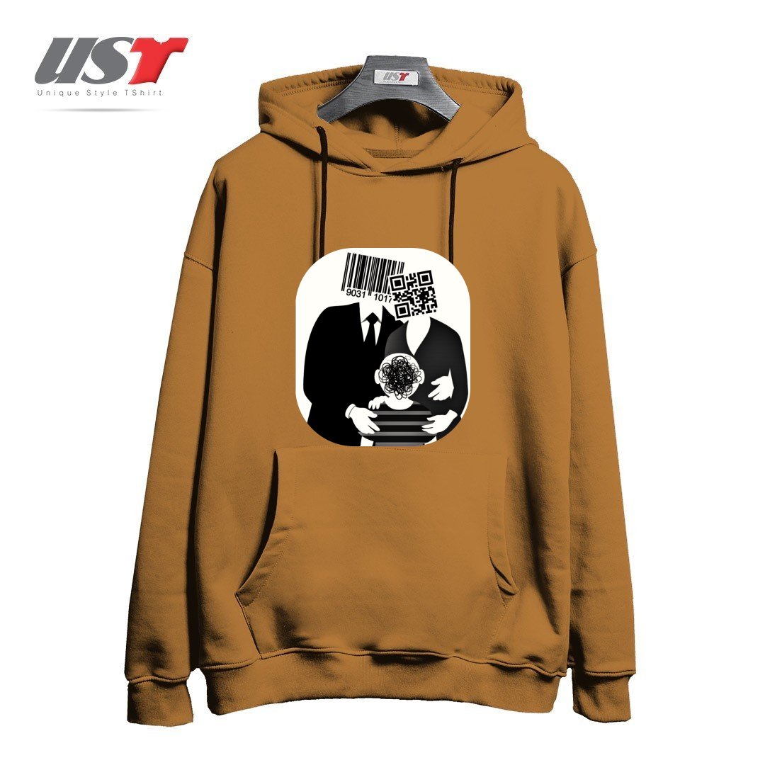 طرح QR CODE FAMILY هودی اورسایزرنگ نسکافه ای