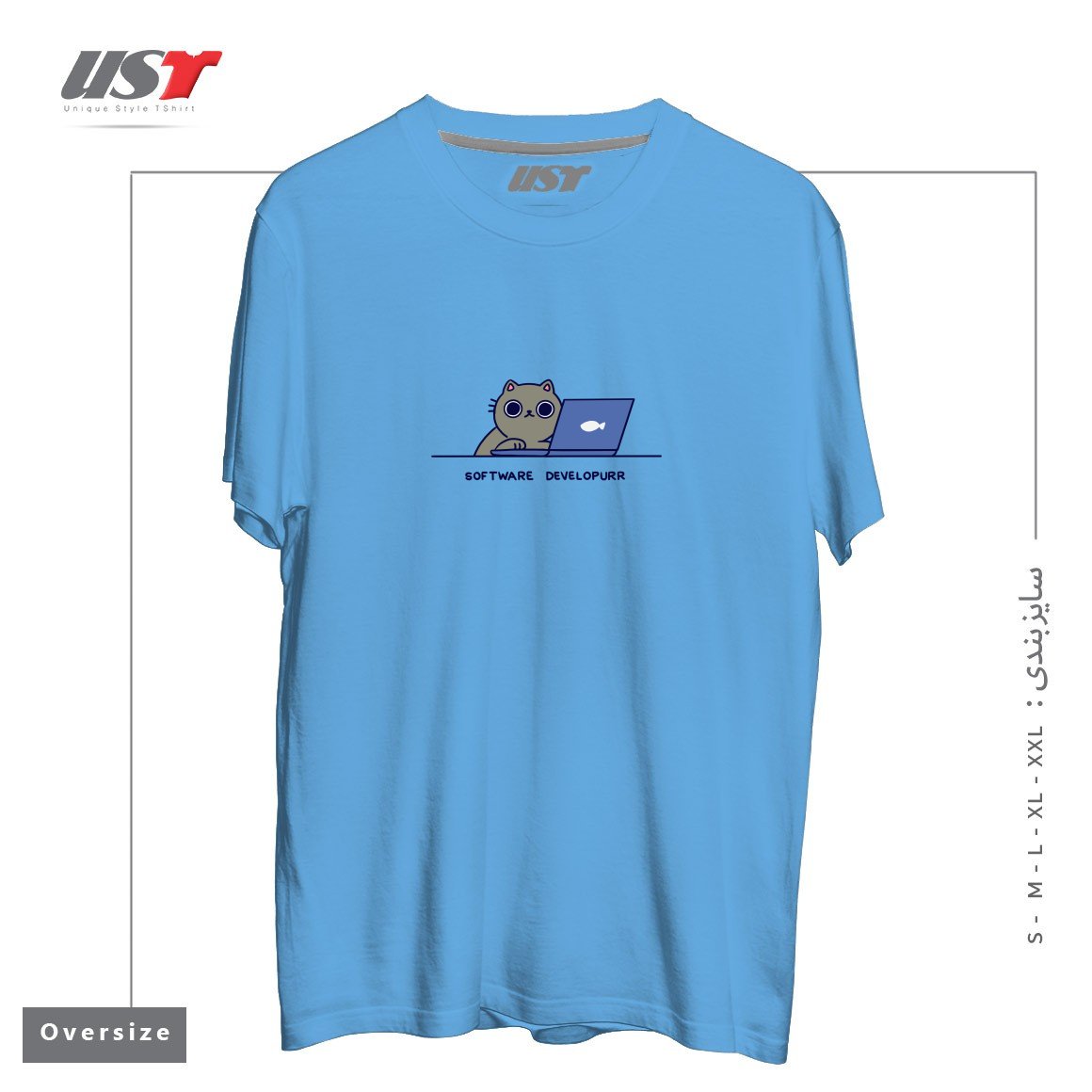 طرح SOFTWARE DEVELOPURR تیشرت اورسایزرنگ آبی روشن