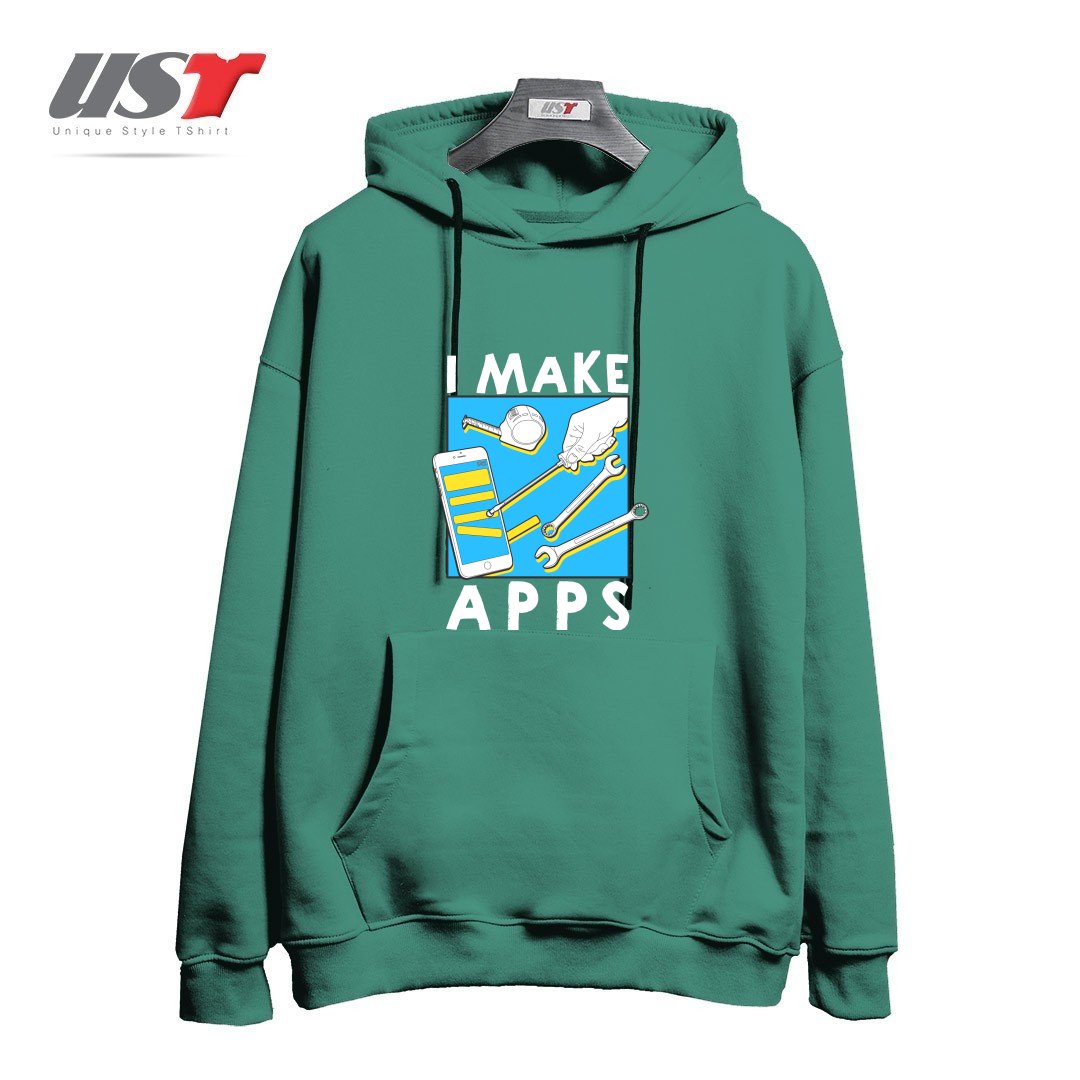 طرح THE APP GUY هودی اورسایزرنگ سبز سدری