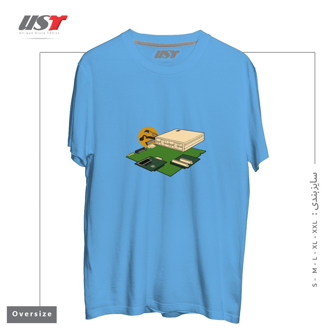 طرح VINTAGE COMPUTER تیشرت اورسایزرنگ آبی روشن