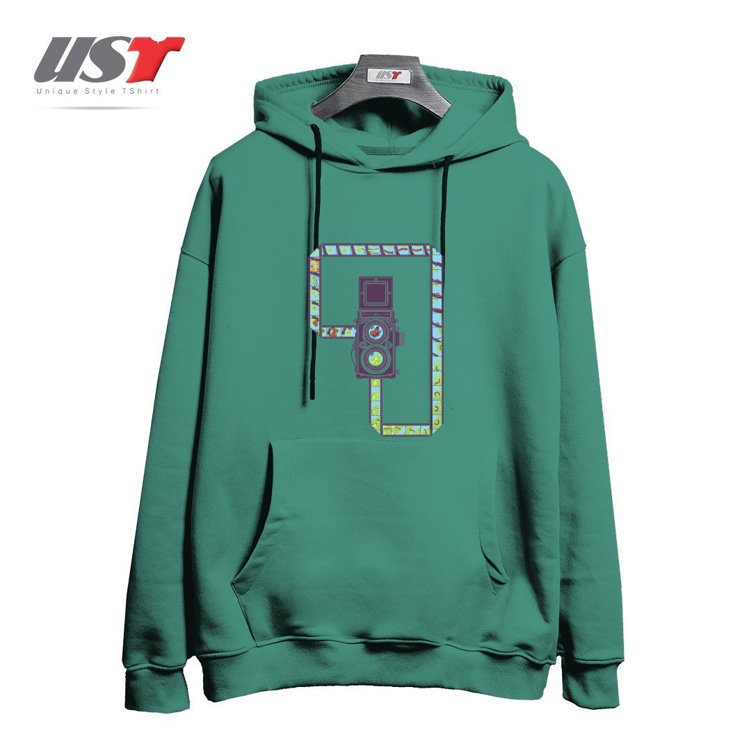 طرح CAMERA1 هودی اورسایزرنگ سبز سدری