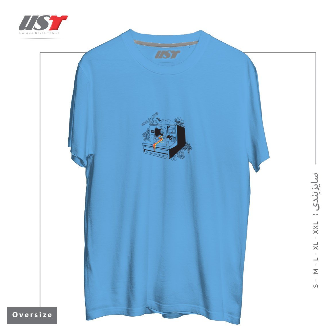 طرح CAPTURED NOSTALGIA تیشرت اورسایزرنگ آبی روشن