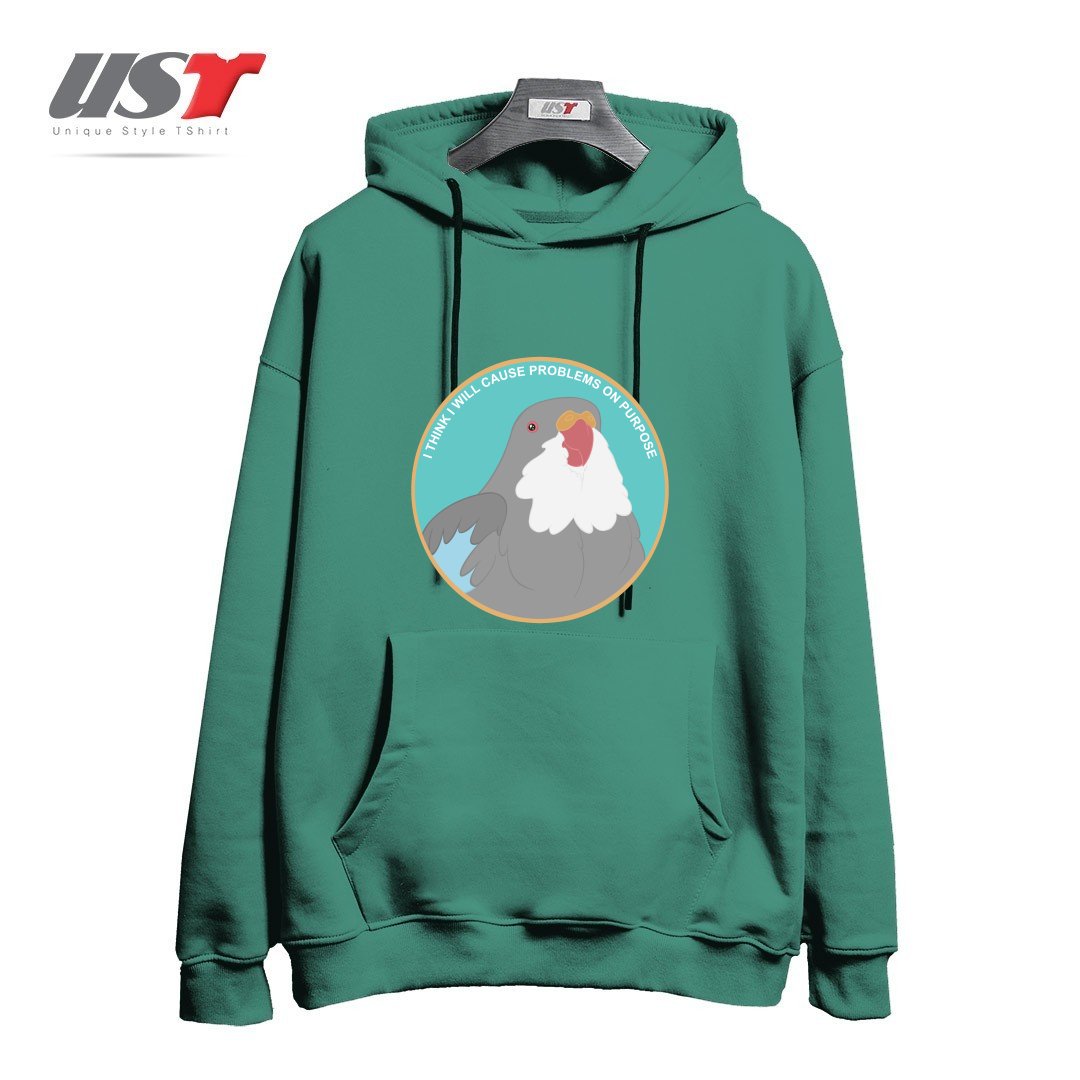 طرح I THINK I WILL CAUSE PROBLEMS ON PURPOSE هودی اورسایزرنگ سبز سدری