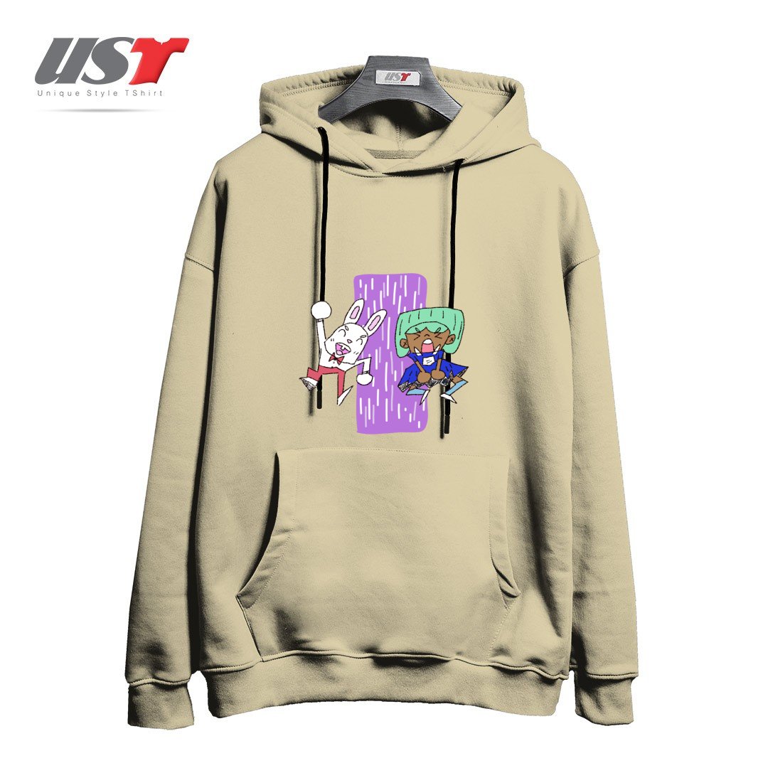 طرح ALICIA AND THE WHITE RABBIT هودی اورسایزرنگ نخودی