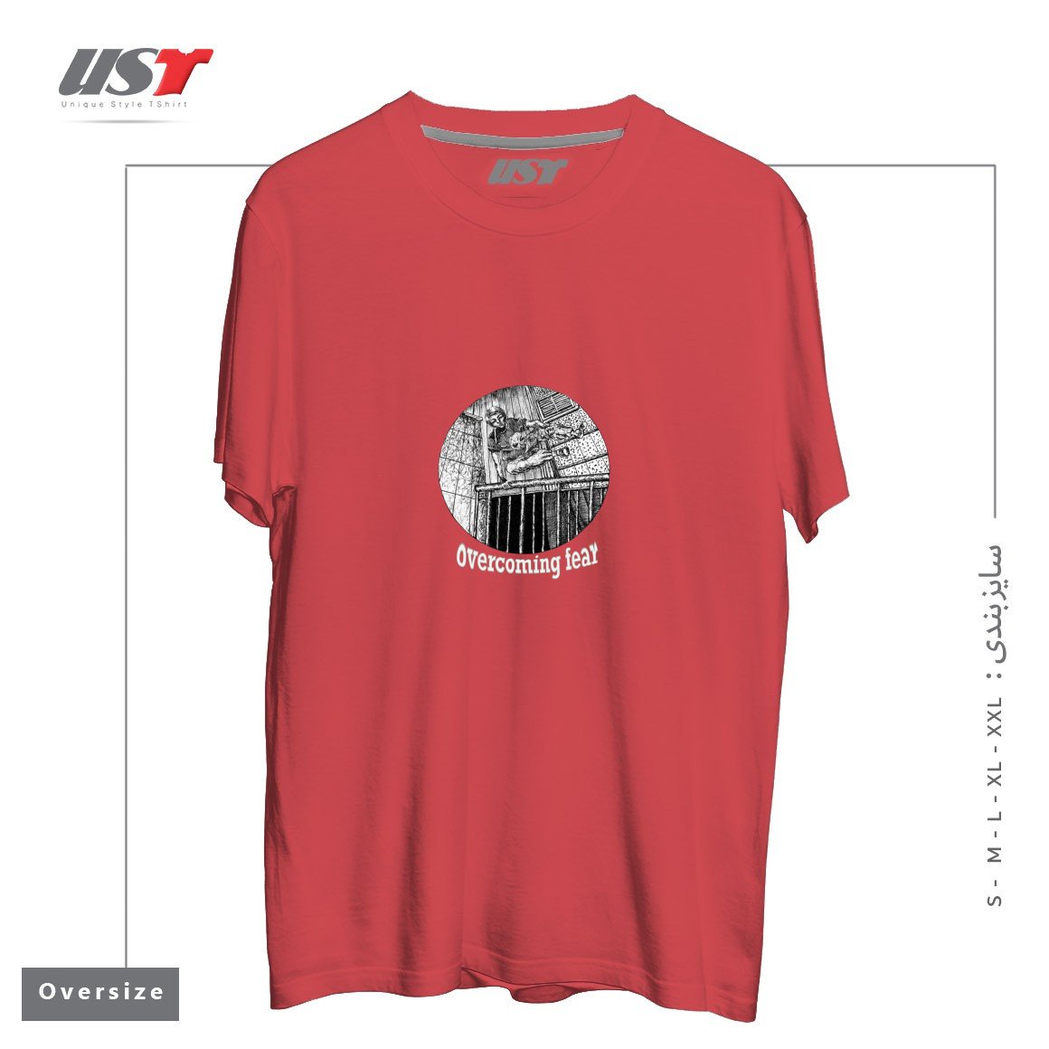 طرح OVERCOMING FEAR ON BLACK ITEMS تیشرت اورسایزرنگ ماتیکی