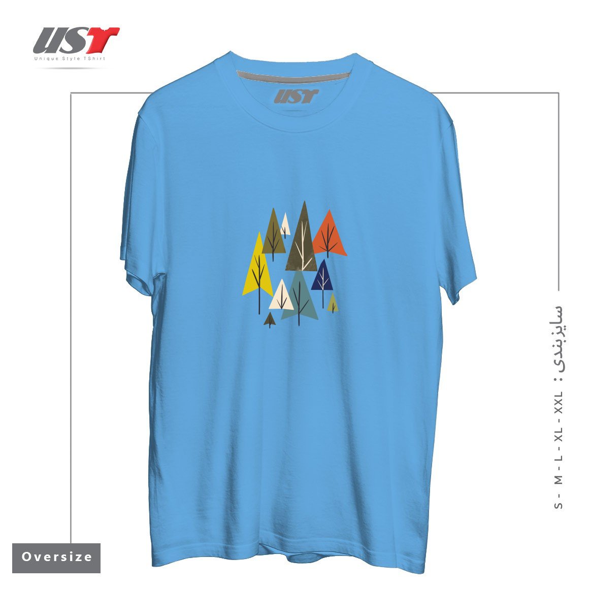 طرح MULTICOLOR PINES تیشرت اورسایزرنگ آبی روشن