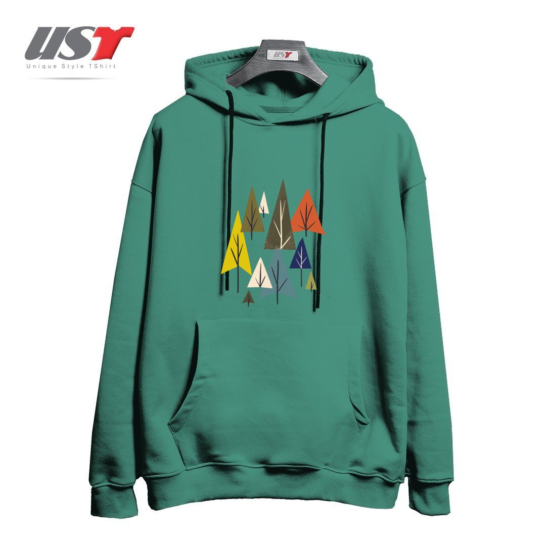 طرح MULTICOLOR PINES هودی اورسایزرنگ سبز سدری