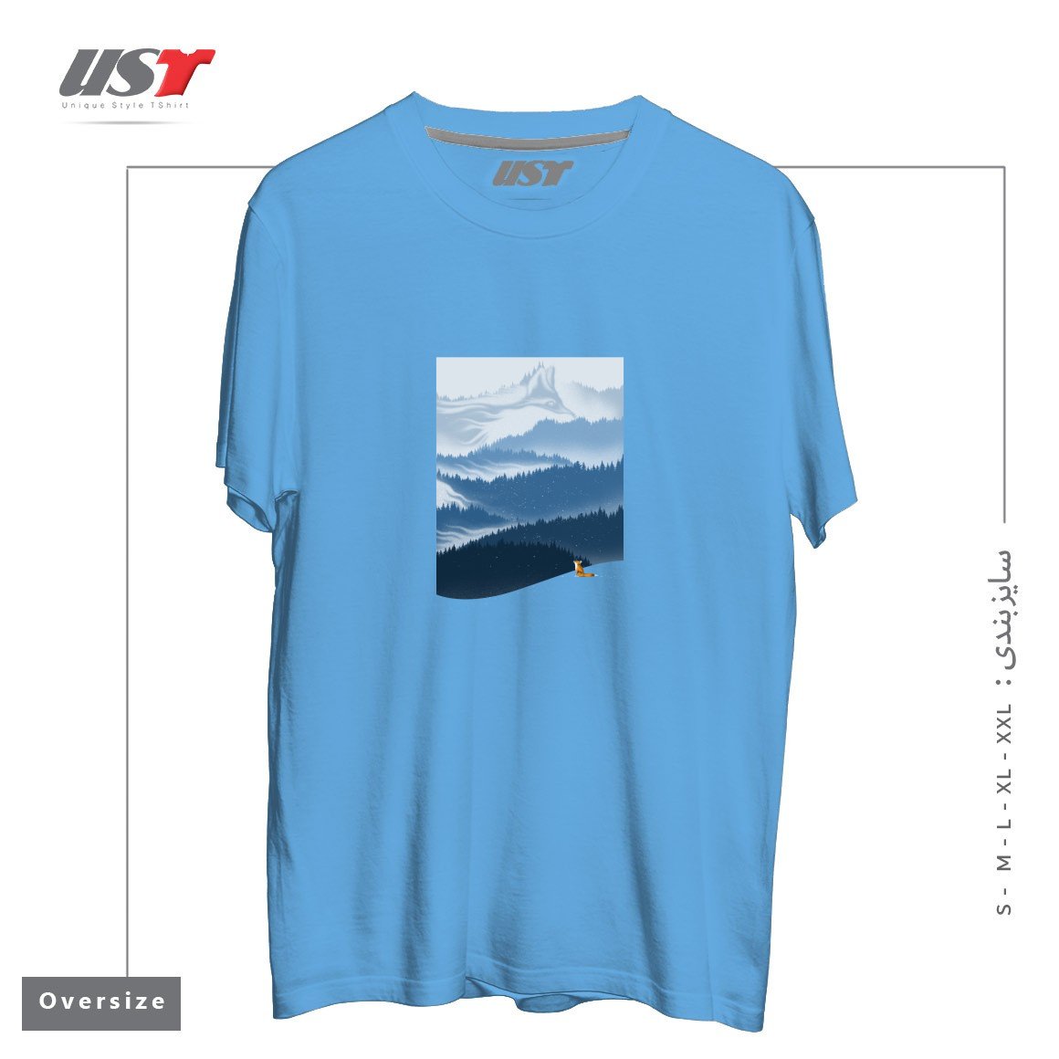 طرح MOUNTAIN SPIRIT تیشرت اورسایزرنگ آبی روشن