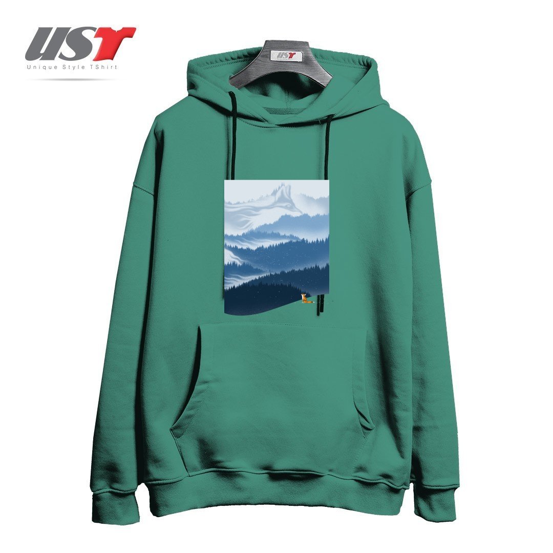 طرح MOUNTAIN SPIRIT هودی اورسایزرنگ سبز سدری