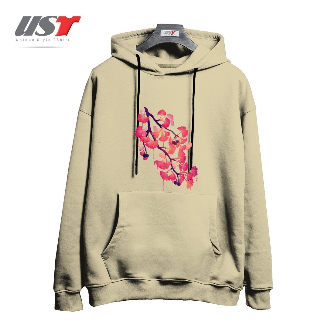 طرح O, GINKGO هودی اورسایزرنگ نخودی