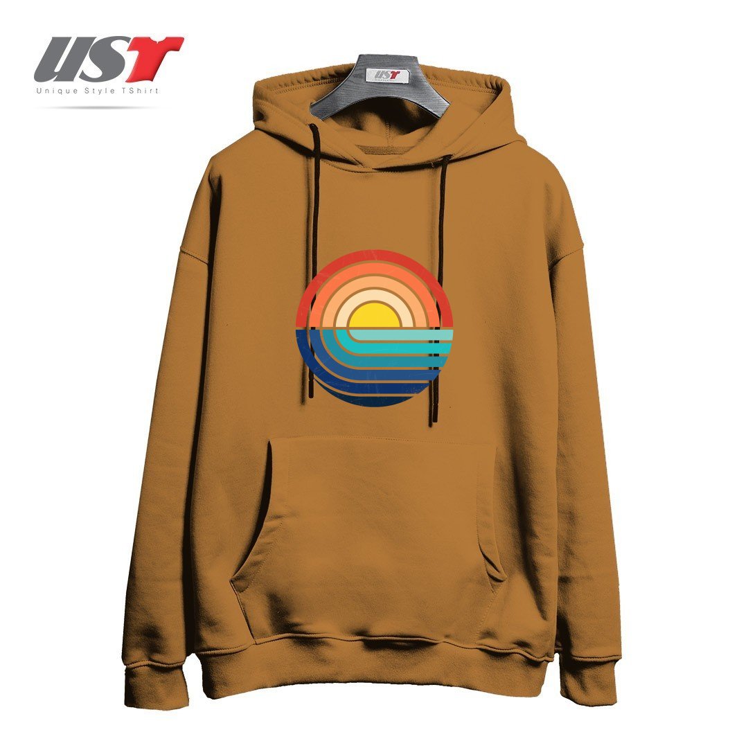 طرح SUNSET AND WAVES هودی اورسایزرنگ نسکافه ای