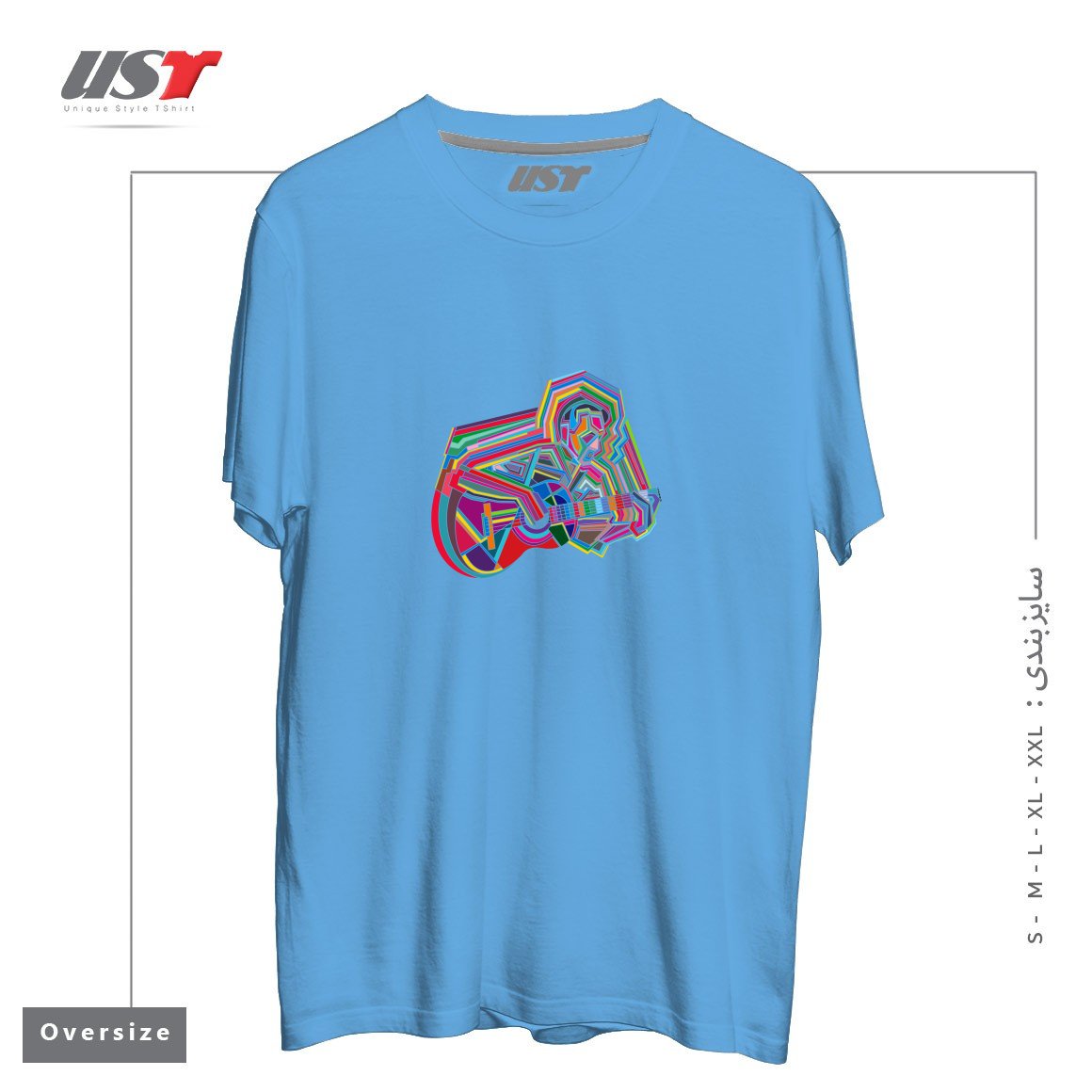 طرح GUITARIST تیشرت اورسایزرنگ آبی روشن