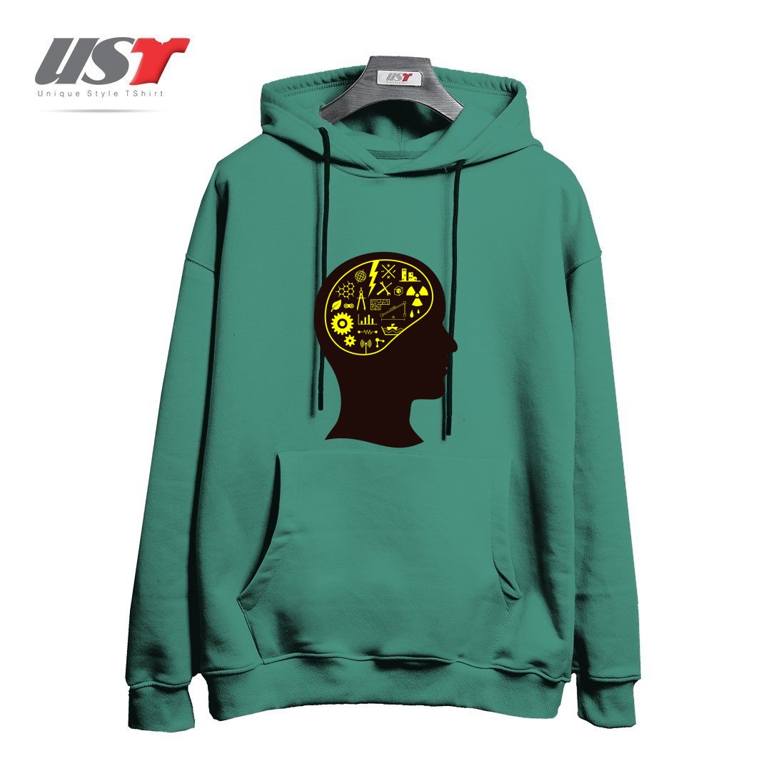 طرح ENGINEERING MIND هودی اورسایزرنگ سبز سدری